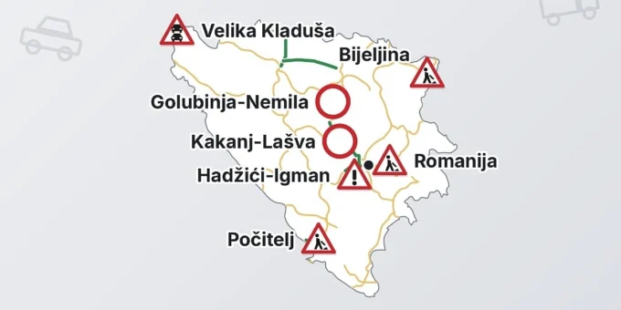 Duga kolona na izlazu iz BiH kod Velike Kladuše, saobraćaj obustavljen do podne na cesti Hadžići
