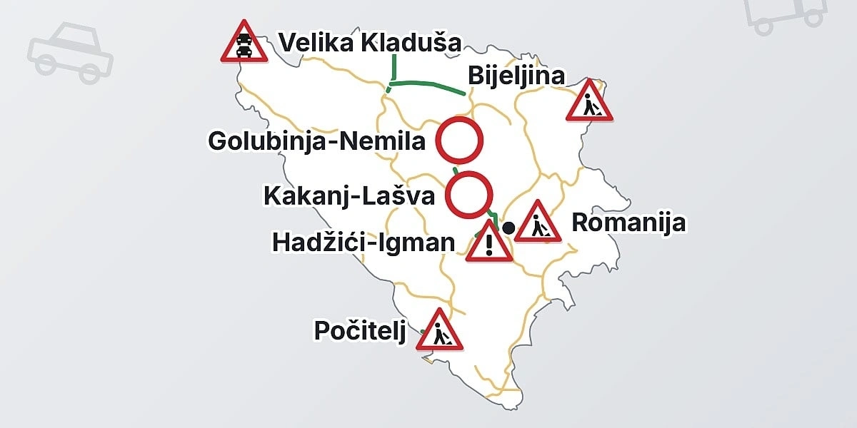 Duga kolona na izlazu iz BiH kod Velike Kladuše, saobraćaj obustavljen do podne na cesti Hadžići