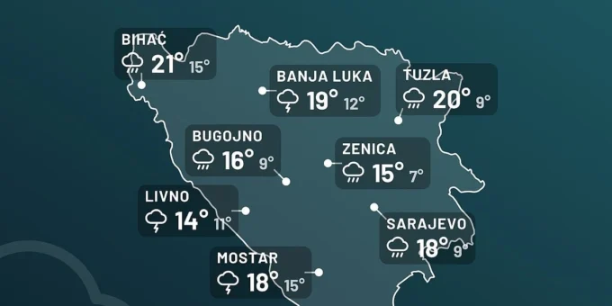 Večeras u BiH očekuje se promjena vremena s kišom i jakim udarima juga